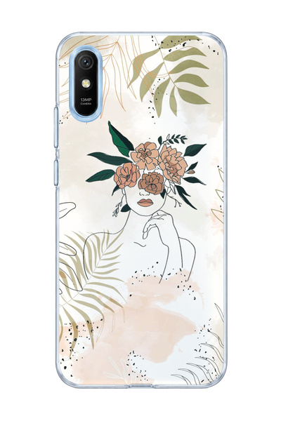 lelia حافظة هاتف شفافة مطبوعة برسم رأس زهرة متوافقة مع Redmi 9A