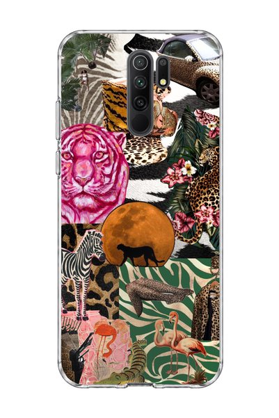 lelia حافظة هاتف شفافة مطبوعة بتصميم Wild Animal Collage متوافقة مع Redmi 9