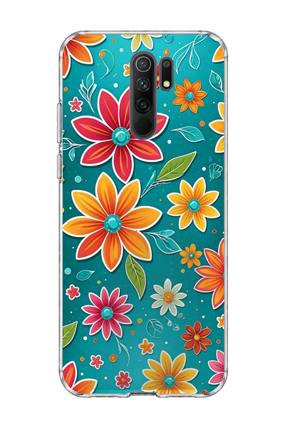 lelia حافظة هاتف شفافة مطبوعة باللون الفيروزي متوافقة مع هاتف Redmi 9
