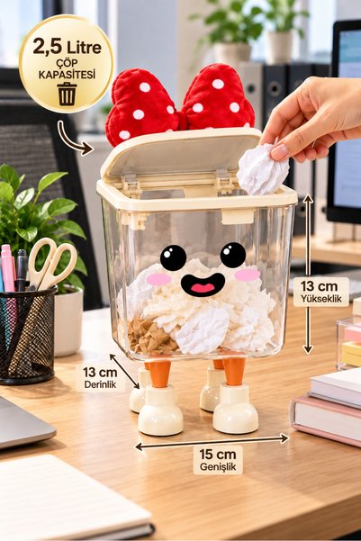 ARVALE MİNNİE 2,5 Litre Fiyonklu Dekoratif Mini Çöp Kovası – Click Kapaklı, A...