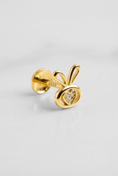 So CHIC... Minik Tavşan 18 Ayar Sarı Altın Kaplama Gümüş Tragus-Flat Piercing