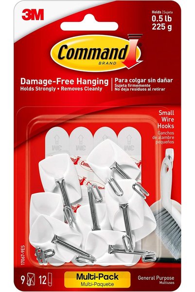 COMMAND خطافات سلكية صغيرة، عبوة اقتصادية، بيضاء، 9 خطافات، 12 شريطًا، لتنظيم...