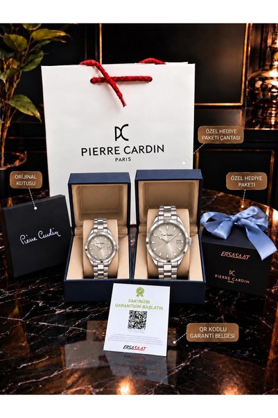 Pierre Cardin Çift Sevgili Saati 24 ay garanti Paslanmaz Çelik kordon 3 ATM özel kutu ve hediye paket VS.BLKT.1271
