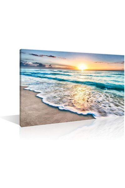 Generic Wall Art for Living Room White Beach Canvas Art Wall Decor Blue Sea S...