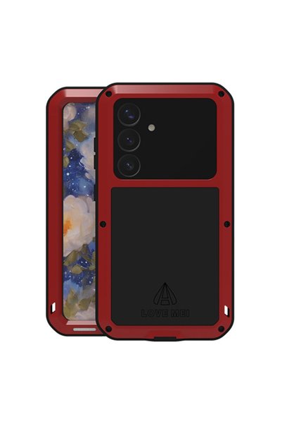 LOVE MEI Husă pentru Samsung Galaxy S25, blindată cu sticlă, roșie