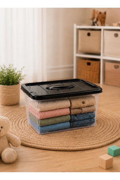 Generic Clear Plastic Storage Box, Capacity, Clear/Black, Wheeled, Lockable L...