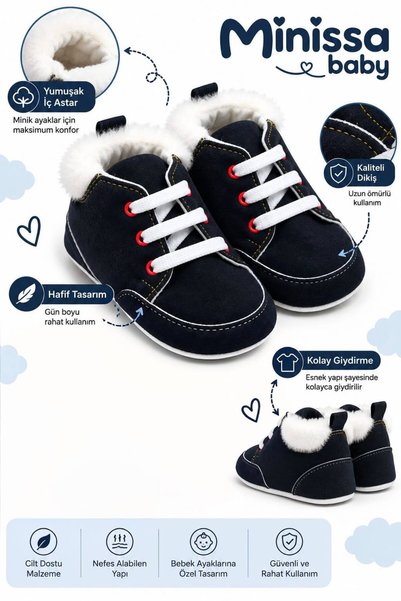 Minissa Baby Booties First Step Shoes with Suede Fabric, Non-Slip Sole, Warm ...
