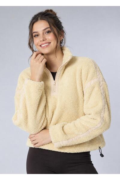 SV Sun Victoria Women's Plush Oversize Half-Zipper Sweatshirt with Stripe Detail