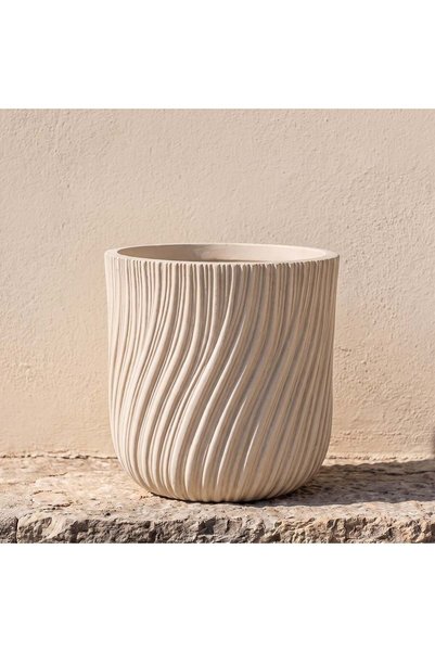 Danube Home Fibre Stone Pots-Noir Wave 30X30X30Cm Cream, Modern Pot, M