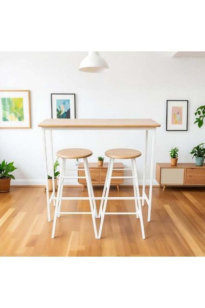 Danube Home Paloz 1+2 High Dining Table Set - Stylish Sonoma Oak/White