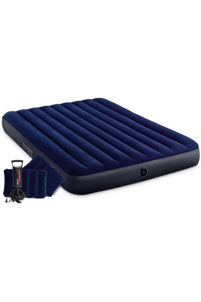 Intex Queen Dura-Beam inflatable mattress + pump + 2 pillows, for camping, 2 ...