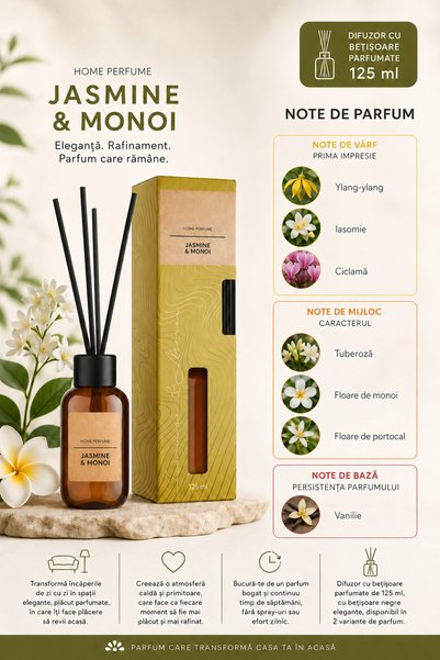 Elix Odorizant de camera cu betisoare 125ml - parfum de iasomie si floare de monoi