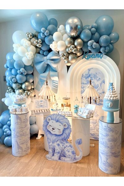 Çemrek Süs Parti Blue White Chrome Balloon Chain Set Set of 103 Large Balloons