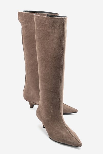 LuviShoes BALLY Vizon Süet Hakiki Deri Kadın Kısa Topuklu Çizme