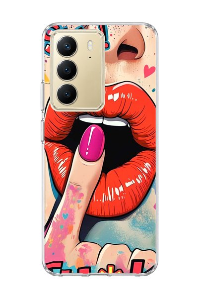 lelia Realme C75 Compatible Red Lip Print Transparent Phone Case
