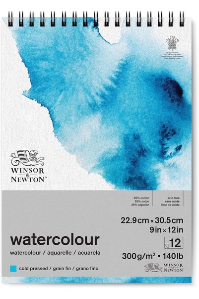 Generic Classic Watercolor Paper Pad, Wired, 9" x 12", Natural White
