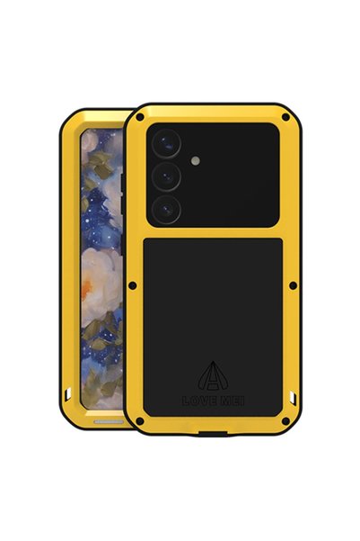 LOVE MEI Husă pentru Samsung Galaxy S25+ Plus, blindată cu sticlă, galbenă.