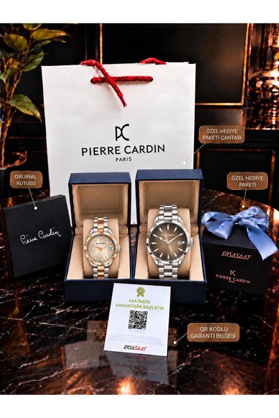Pierre Cardin Çift Sevgili Saati 24 ay garanti Paslanmaz Çelik kordon 3 ATM özel kutu ve hediye paket VS.BLKT.1270
