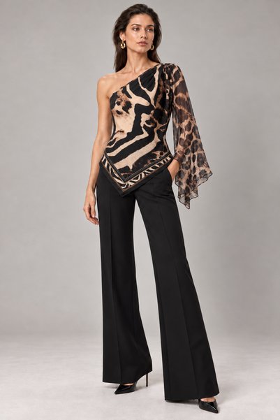 MINELIGİYİM Single-Sleeve Leopard Print Chiffon Blouse