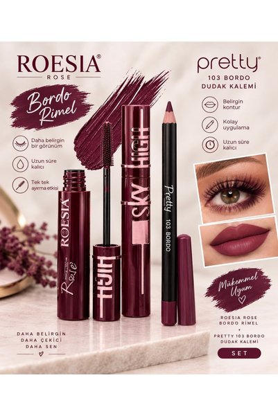 Genel Markalar Burgundy Set Bordo Rimel + Bordo Dudak Kalemi