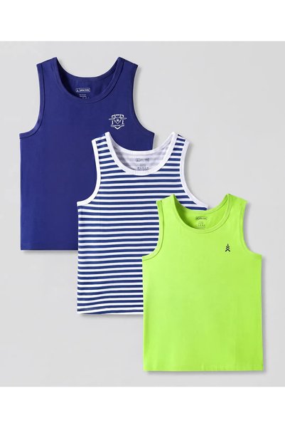 Pine kids Cotton Knitted Vests with Fighter Jet Print & Stripes - Pack of 3 -...