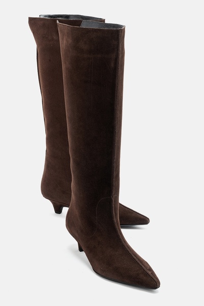 LuviShoes Bally Brown Suede Genuine Leather Women's Short Heeled Boots
