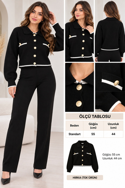EMR Online Women's Knitwear Cardigan Jacket with Gold Buttons, Stylish Knitted Model