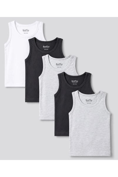 Bonfino Cotton Elastane Knit Sleeveless Solid Vests (Pack of 5) - Multicolor ...