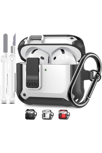 Generic حافظة متوافقة مع AirPods 5 و AirPods 4 مع قفل آمن ومتين، باللون الأبيض