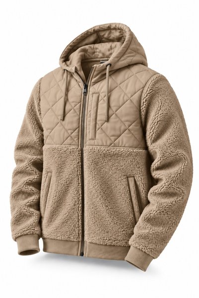 GHASSY CO . Erkek Kapüşonlu Peluş Kapitone Detaylı Fermuarlı Kışlık Spor Outd...