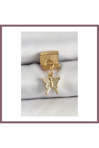 Generic Brand 316L Steel Dangle Zircon Stone Butterfly Model Gold Color Nomin...