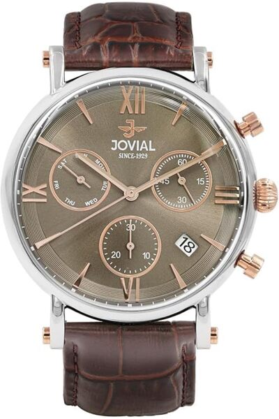 Jovial Men's Chronograph Watch, Brown Leather Strap, Grey Dial 4771GALC32E