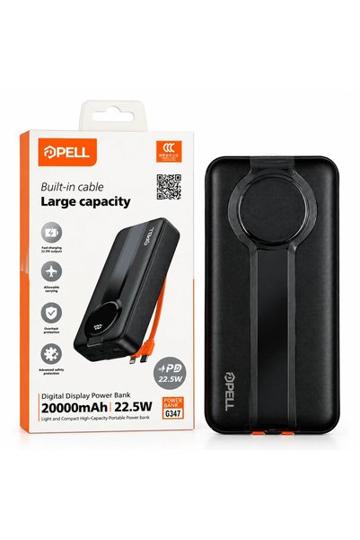 Pell G347 20000 mAh Kendinden Kablolu 22.5W PD Dijital Göstergeli Powerbank, Hızlı Taşınabilir Şarj Cihazı