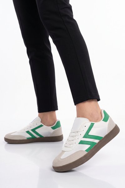 AYK'S Lace-Up Stylish Comfortable Lightweight White-Green Unisex Walking and ...