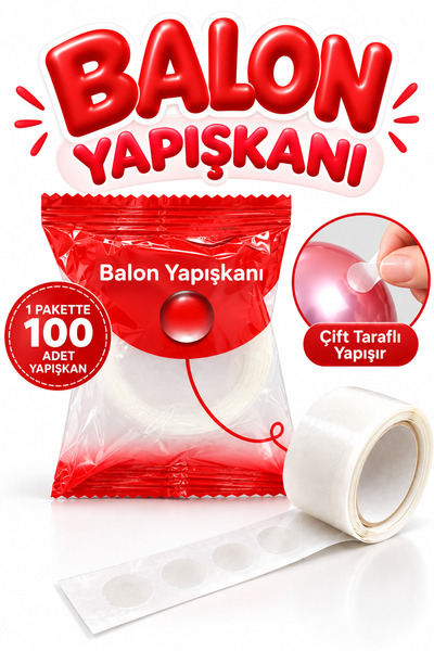 Delvos Balon Yapışkanı Bandı 100 Adet Yuvarlak Kesilmiş Çift Taraflı Balon Ya...