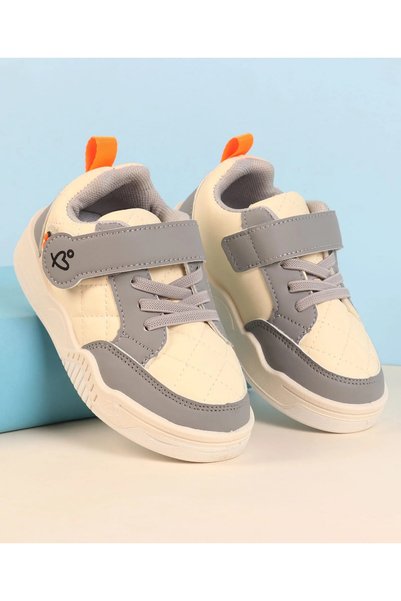 Babyoye Colour Block Quilted Velcro Strap Lace-Up Casual Sneakers - Grey Onli...