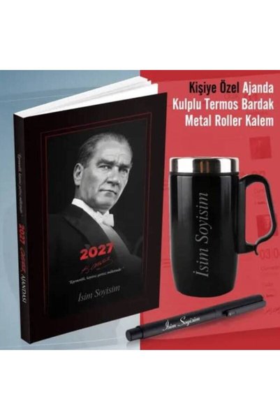 HalkKitabevi Kişiye Özel 2027 Gazi Paşa Ajanda - Kulplu Termos Bardak ve Metal Roller Kalem
