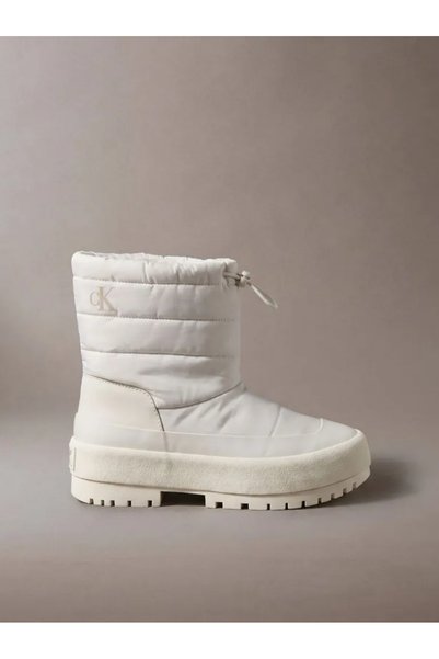 Calvin Klein Kadın Kapitoneli Büzgü İpli Kalın Tabanlı Logolu Ekru Bot & Bootie