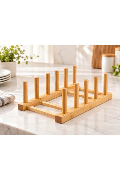 Adana Pasta Malzemeleri ERT-BMB-507 رف أطباق من الخيزران بـ 5 أقسام و6 أسنان