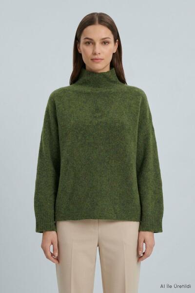 Şeker Portakalım High Neck Off-Shoulder Oversized Sweater