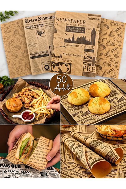 ESMANA LIVING Kendinden Desenli Yağlı Kağıt 50 Adet Vintage Gazete Desen Sunu...