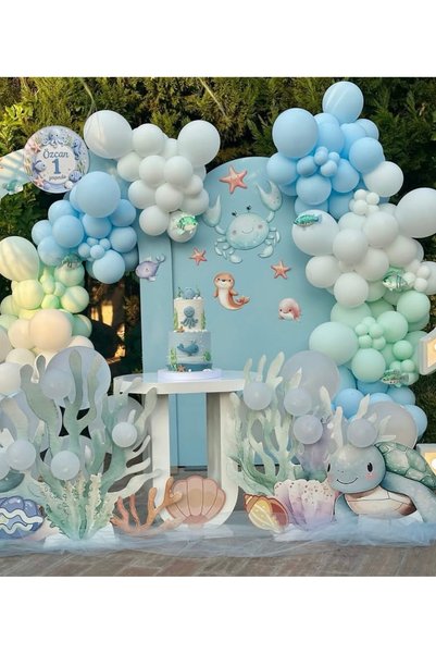 Çemrek Süs Parti Mint Blue White Balloon Chain Set of 100