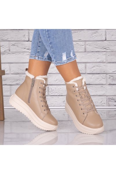 ANGEL BLUE Ghete dama Imblanite Kaki din Piele Naturala Weber, 38
