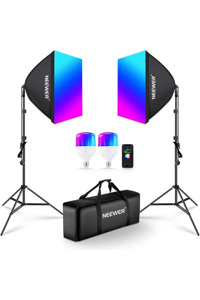 Generic طقم إضاءة سوفت بوكس RGB مع تحكم عبر التطبيق و9 أوضاع تأثير، عبوة من م...