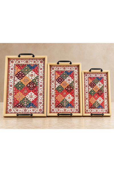 Adana Pasta Malzemeleri Ert-Bmb-204 Authentic Patterned Bamboo Tray with Hand...