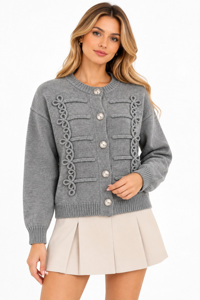 Selay Accessory Women's Napoleon Knit Detailed Gold Buttoned 100% Cotton Knit...