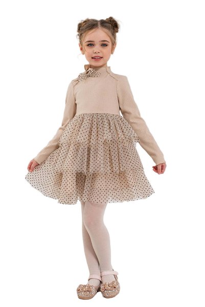 SOLLUXE Rochiță elegantă pentru fete, din bumbac cu volane din tulle cu bulin...