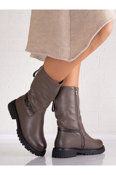 SARADA Women's Grey Leather Lined Boots Fabia, 36