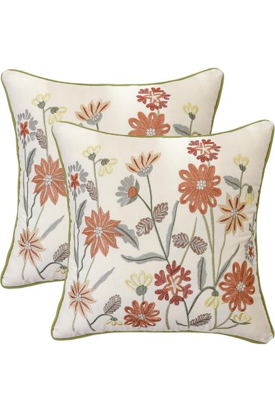 Generic Embroidered Throw Pillow Covers 18x18 Pack of 2 Orange Floral