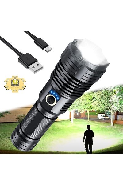 Generic مصباح يدوي LED فائق السطوع، مصابيح يدوية قابلة لإعادة الشحن عبر USB ع...